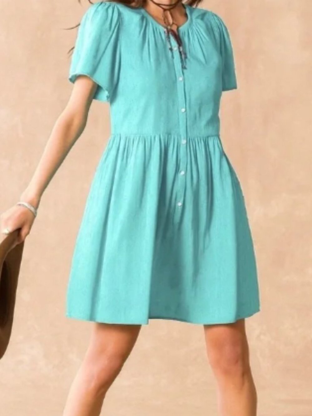 Sundance Sienna Breeze Mini Dress, Button Front, Flutter Sleeve - Womens Large